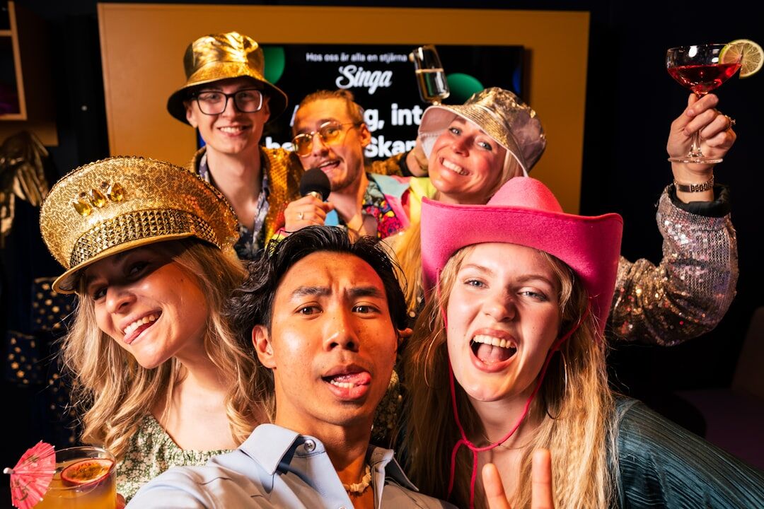 group of celebrities at party